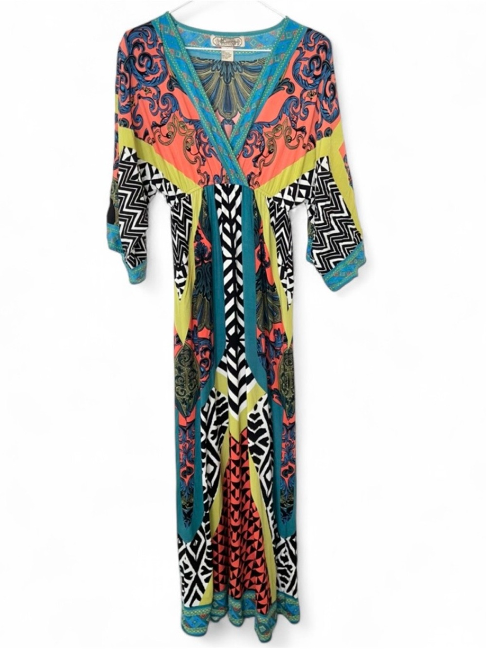 Flying Tomato Boho Patchwork Maxi Dress Small Geometric Festival Rayon Print - Picture 7 of 8